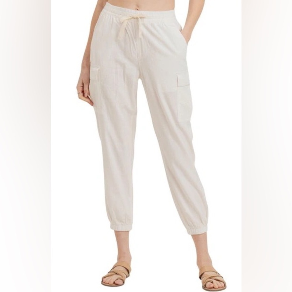 L.T.J Los Angeles Linen Blend Cropped Joggers in Optic White SzL